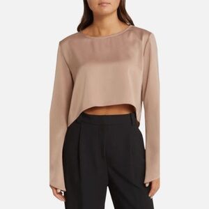 NWT WAYF Oversize Woven Crop Blouse in color Mushroom (beige/champagne)